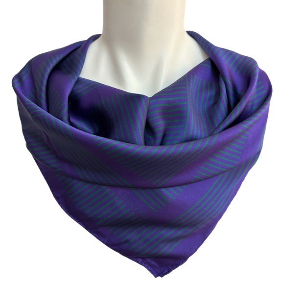 Silk Laundry 100% Silk Scarf – Purple & Teal Geometric Design – 24” Square - Picture 1 of 10